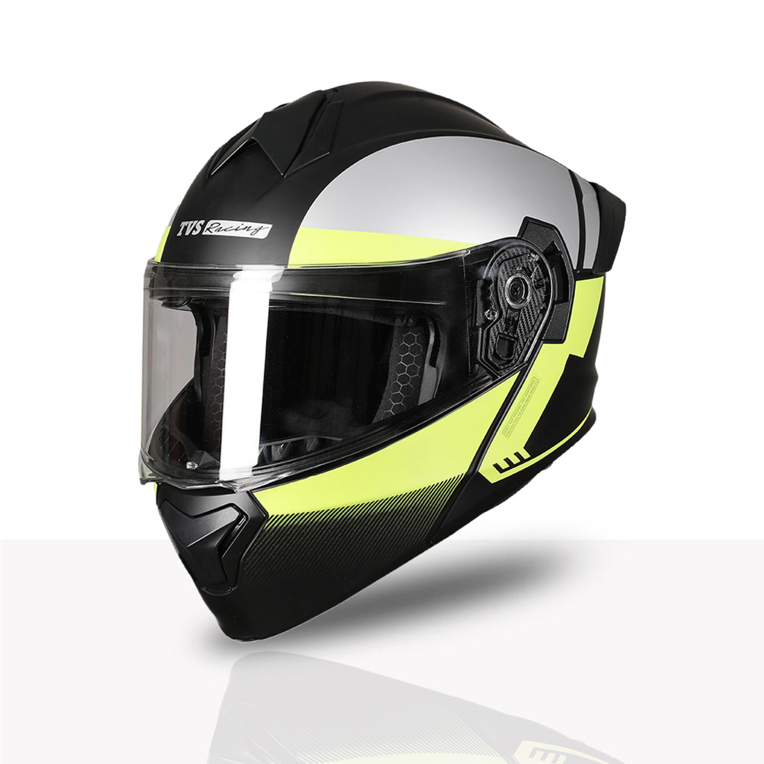 TVS Racing SuperPose Smoked Dual Visor Flip Up Modular Helmet for Men and Women, ISI DOT Certified, ABS Shell, Quick Release Visor, Lightweight, Ventilated, Open Face to Full Face